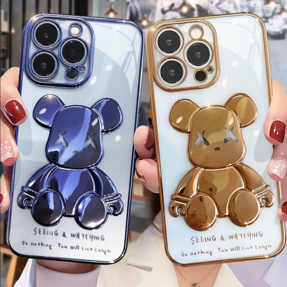 Electroplate Gold Violent Bear in Transparent Background iPhone Case - Picture 5 of 7